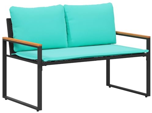 vidaXL Bank mit Kissen Schwarz und Türkis 115 x 65 x 72 cm Rattan