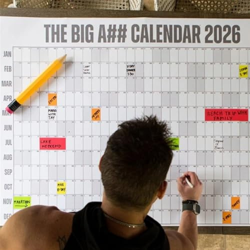 Alanmoship Big A# 2026 trocken abwischbarer Wandkalender, 122 x 91 cm, Jahresplaner mit farbcodierten Etiketten und Marker zur Zielverfolgung, nachhaltiges Papiermaterial, mehrfarbig (blau)