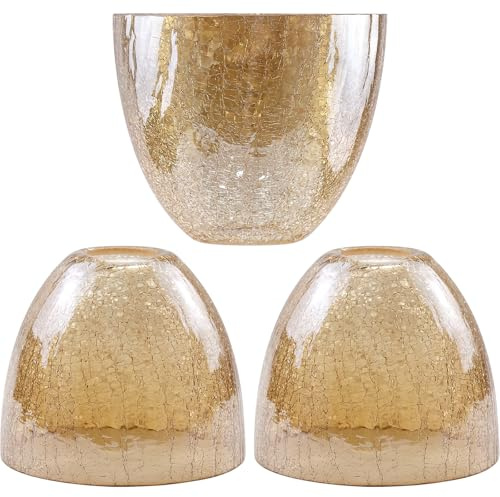 3 Pack Clear Amber Crackle Bell Shade Glass Lamp Shade Replacement, 15 × 12.5 cm, 42 mm Fitter, Farmhouse Crackle Effect Glass Cover for Chandelier Pendant Light Wall Sconce Lighting Fixture