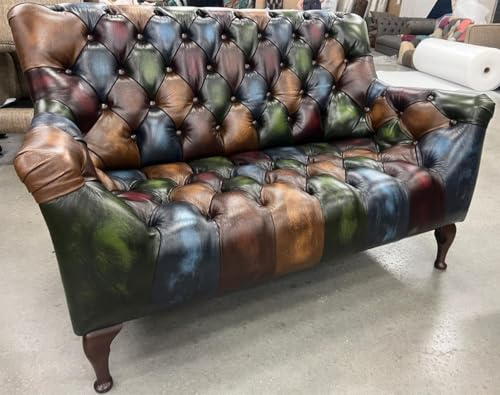 Casa Padrino Luxus Chesterfield Echtleder Patchwork Sofa Bunt/Dunkelbraun 144 cm