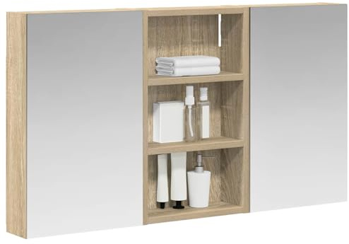 vidaXL Badezimmerschrank-Set 3 pcs 90 x 10,5 x 50 cm Holzwerkstoff, Badezimmer-Schrank, rechteckiger LED-Spiegel, moderner Wand-Organizer, praktischer Platzsparer