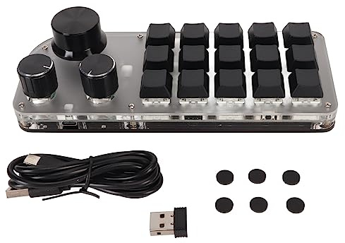 Xiuganpo Mini Clavier Programmable USB 15 Touches avec 3 Boutons, 3 Modes de Connexion Type C Filaire Bluetooth 2.4G sans Fil, Clavier Mécanique pour Bureau Jeux Média