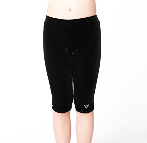 CrystalsRus Varsany Gymnastik-Leggings für Mädchen, 7–8 Jahre, Schwarz, einfarbig, Samt, Capri, Tanzkleidung, Workout, Ballett, Strumpfhose, Gymnastik-Leggings für Mädchen (K)