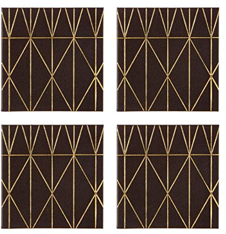 Geome Prism Coasters, Square, Leather Effect, Black & Gold - Set of 4