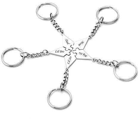 PiercingJ Personalized Gravur 5X Edelstahl Pentagramm Puzzle Schlüsselanhänger Partner Paare Liebe Freundschaft Schlüsselbund Schlüsselring Keychain, Silber (mit Gravur)