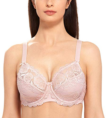 DELIMIRA Women's Full Coverage Lace Plus Size Bra Gentle Rose 34E