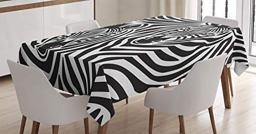 ABAKUHAUS Safari Tischdecke, Zebras Augen und Gesicht, Pflegeleicht Waschbar Schmutzabweisend und mit Klaren Farben Hochwertiger Druck, 140 x 170 cm, Anthrazit grau Weiß