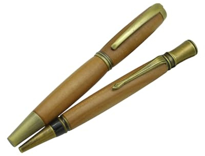 Drechselstube-Hofweller Set Kugelschreiber und Füller Apfel Holz + Etui Antik Bronze