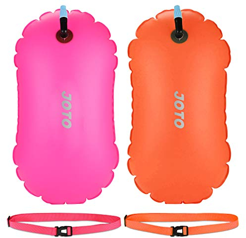 JOTO 2 Bouées Nage Eau Libre, Bouée de Natation avec Ceinture Ajustable et Sangle, Entraînement en Toute Sécurité, Pull Buoy Visible comme Base de Repos, Écologique et Durable–Orange Magenta