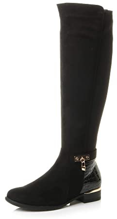 AJVANI LOW MID HEEL GUSSET STRETCH ZIP CALF RIDING BOOTS SIZE 4 37