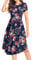 YUNDAI Women Summer Midi Dress Short Sleeve Ladies Dress Crew Neck Floral Plain Beach Party Dresses with Pocket