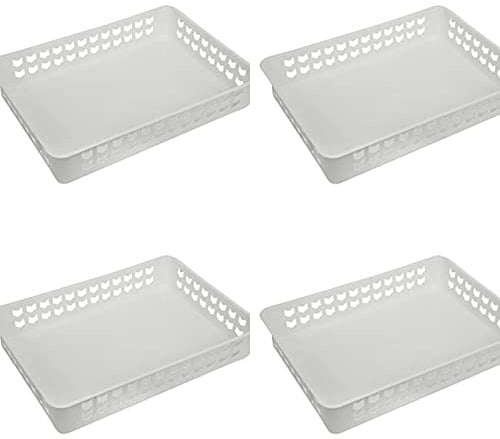 FenixDepot 4 Storage Organizing Multipurpose Plastic Tray Baskets for Home & Office Use 35x25 cm - Set of 4 (White)