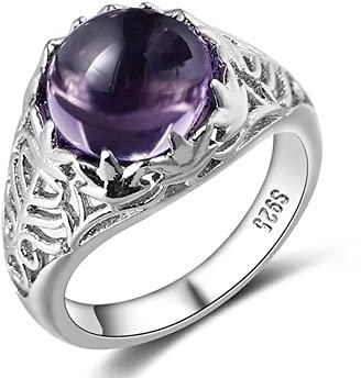 DJMJHG 925 Silberringe für Frauen Elegante runde Amethyst Hochzeit Verlobung Charms Female Fine Jewelry Größe 6-10 9 Lila