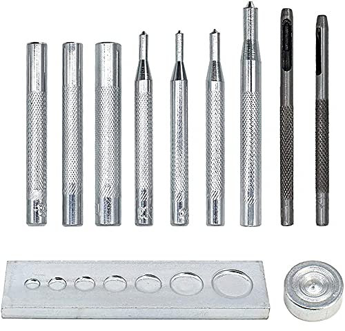 CENPEK 11Pcs DIY Leather Craft, Craft Tool Die Punch Snap kit Rivet Setter with Base for Punch Hole and Install Rivet Button