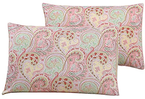 Styho 100% Egyptian Cotton Floral Printed Pillow Cases 2 Pack Standard Size Pillow Cover for Hair and Skin Soft Reversible Pink Flower Bed Pillow Covers(Pink,50 x 75cm)