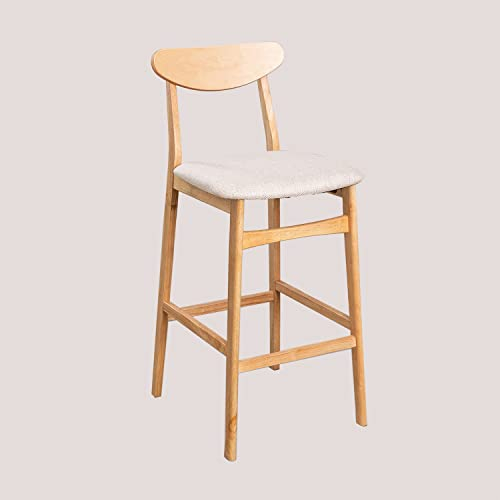 SKLUM Barhocker aus Stoff und Holz (75 cm) Cloda Naturholz - Leinen Beige