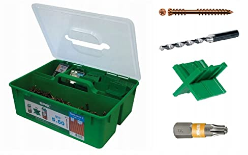 Spax-D Lot de 850 vis de terrasse 5 x 50 cm antique A2 + boîte GreenBox