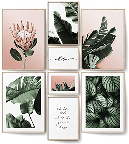 BLCKART Botanik Rosa Poster Set Beidseitig Bedruckt Büro Deko Bilder Exotische Wanddeko Blumen Bildercollage Modern ohne Rahmen