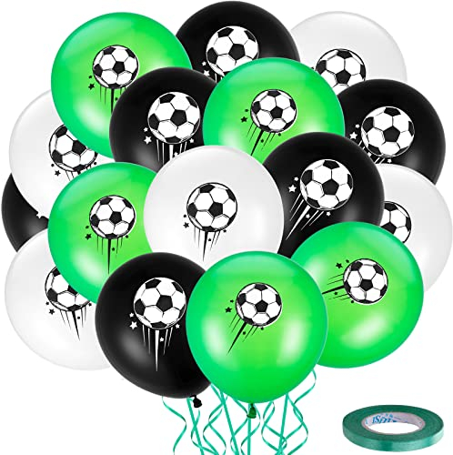 Abeillo Lot de 18 ballons de football en latex pour anniversaire, coupe du monde de football 2022 - 30,5 cm, vert, noir, blanc