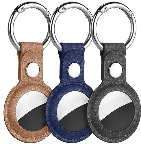 Ainiv Schutzhülle für AirTag, 3 Stück Leder Keyring Schutzhülle Kompatibel mit AirTags, Tragbar Keyring Abdeckung für AirTags, Hülle für Apple AirTag, Leder Hülle Schlüsselanhänger Case