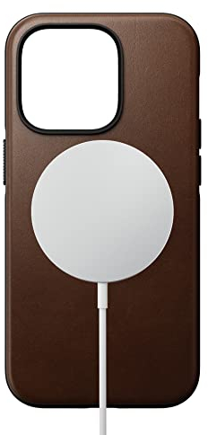 NOMAD Modern Leather Case für iPhone 14 Pro Max | Schutzhülle aus Polycarbonat und hochwertigem Echtleder | MagSafe-kompatibel | Farbe: Braun
