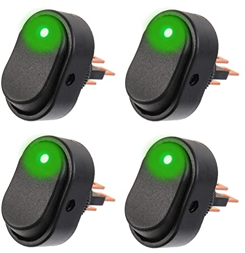 EPLZON 12V 30A SPST 3 poliger 2 Positionen wasserdichter LED Wippschalter für Auto LKW Wohnmobil Motorrad Boot Schiffssteuerung (Packung mit 4 Stück Grün)