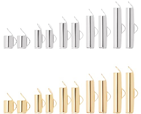 UNICRAFTALE Ca. 100 Stück 2 Farben 5 Größen Schieber Endkappen 304 Edelstahl Schiebeverschluss Rohre Hypoallergene Metallschnallenverschlüsse Für Schmuckzubehör