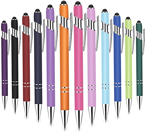 Kugelschreiber mit Touchpen 12 Stück Stylus Eingabestift Stift 2 in 1 Kapazitive Stylus Stifte Druckkugelschreiber für Universelle Touchscreen Geräte 1.0 mm Schwarze Tinte (12 Farben)