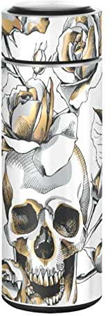 CaTaKu Petite bouteille d'eau de 355 ml - Bouteille isotherme en acier inoxydable - Motif tête de mort - Pour eau, café, thé - Réutilisable - Large ouverture sous vide - Tasse de voyage