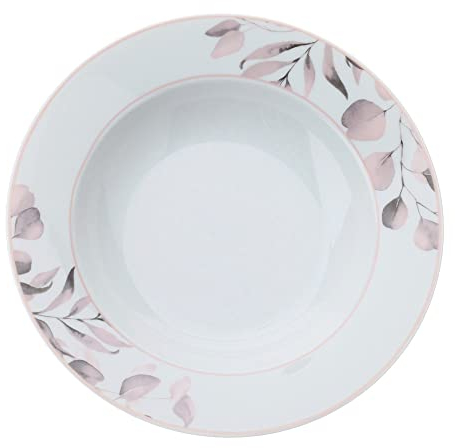 HERVIT Set due piatti fondi bianco/rosa floreale in porcellana Botanic Ø21.5cm