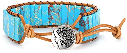 Dochais Chakra Armband - Naturstein, Verstellbar, 7 Chakren Glücksarmband, Boho Handgefertigt für Damen, Frauen, Männer (Blau)