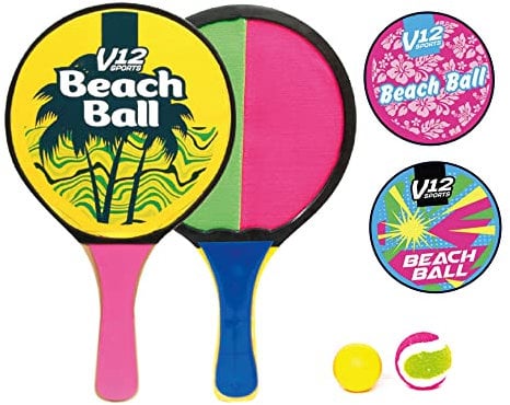 Beach Bat and Ball Set, 2 Games in 1, Paddle Bat One Side, Hook & Loop on the Other Side, Comes in 3 Different Designs (Sent Randomly)