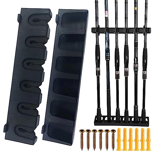 SXCCNW Rutenständer, Angelrutenhalter, Horizontale Vertikaler Angelrutenhalter Wandhalterung Rutenhalter für Familie Wand Garage Aufbewahrung 6 Angelruten Schwarz