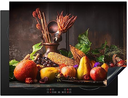 KitchenYeah© Protection Plaque Cuisson Deco Cuisine Cache Induction Protège | 71x52 cm - Pour Cuisiniere Légumes - Fruits - Rustique - Table