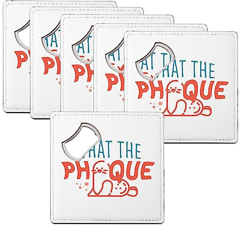 sous Verre Décapsuleur - What The Phoque Jeu de Mot Anglais Humour Animaux - Lot de 6 (92 x 92 mm)