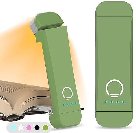 HIONXMGA Leselampe Buch Klemme, Augenschonende Leselampe Buch,3 Farben & Stufenlosem Dimmen, Wiederaufladbar Leselicht, Perfektes für Buchliebhaber, Kinder,Grün.