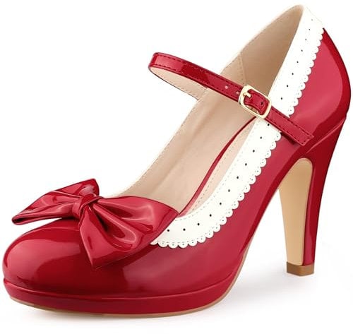 Perphy Bow Platform Ankle Strap Stiletto Heels Pumps for Women Red 7 UK/Label Size 9.5 US