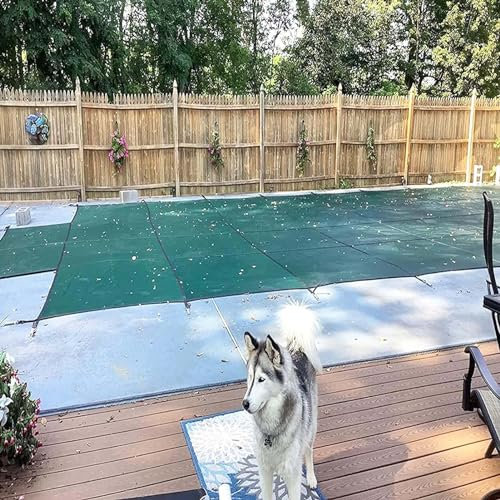 Gruytoie Copertura di Sicurezza Invernale per Piscina Extra Grande con Rete Solida Verde E Ancoraggi in Ottone, Copertura per Piscina Interrata per Terrazza in Legno (5.5mx8m(18ftx26ft))