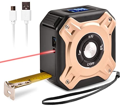 Zeerkeer Télémètre Laser Ruban 2 en 1, Mètre Ruban Laser Rechargeable avec Laser de 40m et Ruban de 5m, USB Rechargeable avec Rétroéclairage LCD, Affichage Numérique pour Longueur/Zone/Volume/Mesure