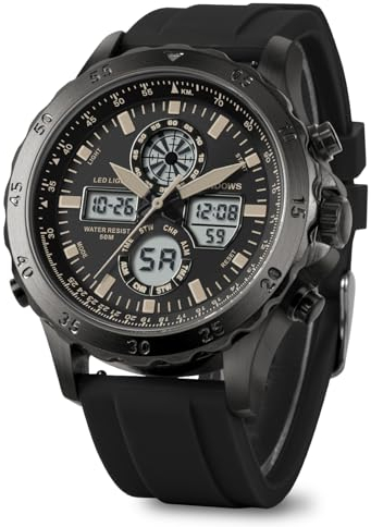 PINDOWS Uhren für Herren, wasserdichte analoge oder Digitale Sportuhren für Herren; multifunktionale, robuste Outdoor-Uhr mit LED-Hintergrundbeleuchtung, Alarmfunktion, Stoppuhr