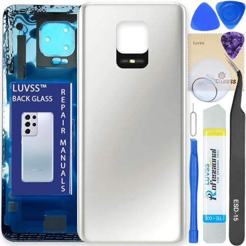 LUVSS Tapa Trasera Vidrio para Xiaomi Redmi Note 9S Cubre Bateria Reemplazo Kit de Reparación (Blanco)