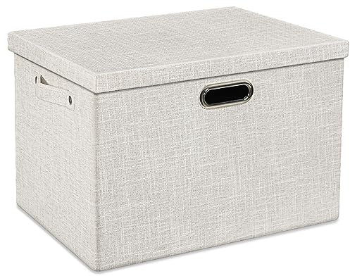 17 Decorative Storage Bins with Lids- Linen Closet Organizers and Storage Boxes for Organizing Fabric Storage Bins for Clothes Storage Boxes for Closet Nursery Bedroom Office Shelves-Beige