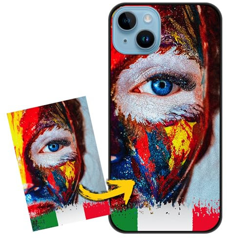 FarmyGadget Cover Personalizzata per Apple iPhone 15 Plus, TPU Nero Morbida, Custodia Personalizzabile con Foto, Immagine, Testo, Loghi