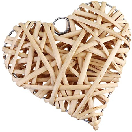 Herzförmiger, Gewebter Anhänger 15cm aus Korbweide für Deko | Rustikaler Stil, Khaki, 1 Stück, Geeignet für Valentinstag und Zuhause