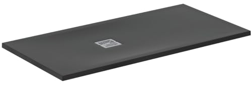 Ideal Standard - Ultra Flat S+, Piatto doccia rettangolare ultrasottile in resina effetto pietra, 140x70cm, Ideal Solid, Scarico lato corto, Nero