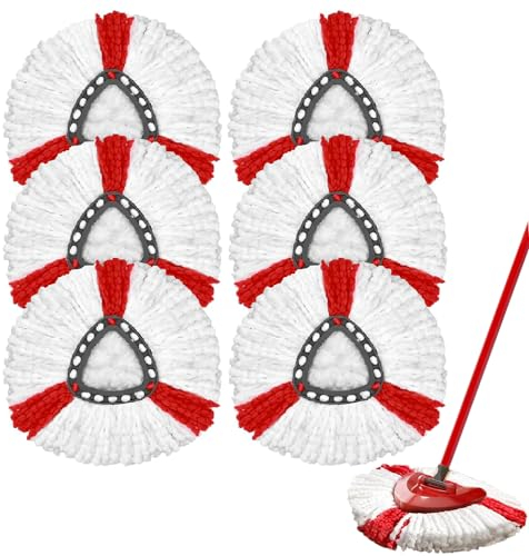 Cabezal de Repuesto para Fregona Vileda Turbo- Microfibra Triangular Recambio Fregona- Compatible con Todos los Suelos - Lavable a Máquina -Uso en Húmedo y Seco (Rojo 6 Pieza)