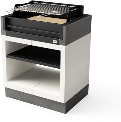 TUOZI - Barbacoa de Obra para Leña y Carbón Modelo KITAWAY Grill (Gris/Blanco - 94 x 63 x 115 cm) Ref: T00171 - Uso en Exteriores