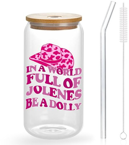 TAGDANK Dolly Fans Gifts for Women Hot Pink Western Cowgirl Accessories for Women Birthday Decorations Gifts for Women Girls Party Favors Cute Glass Cups with Lids and Straws, 16 Oz Pink Tumbler