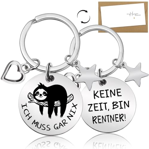 Ruhestand Geschenk Schlüsselanhänger, Renteneintritt Geschenk Frau Männer mit Karte Abschied und Umschlägen, Abschiedsgeschenk Kollegen Rente, Geschenke zum Renteneintritt, Glücksbringer zum Pension