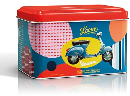 Leone dal 1857 - Latta Patiglie Leone Miste Dissetanti - Edizione Speciale Vespa - Caramelle Vegane e Senza Glutine - latta 250 gr